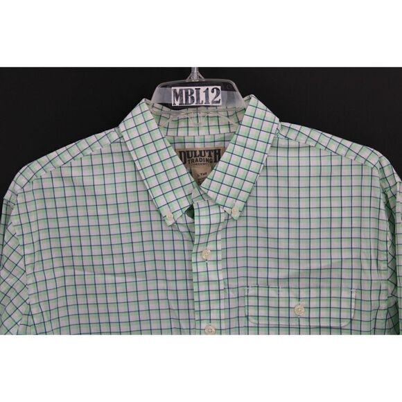 Duluth Trading Button Down Shirt Men SZ L TALL COOL MAX LS BLUE GREEN NWT - Picture 2 of 8
